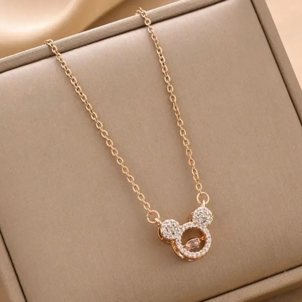 18k Rose Gold Plated Mickey Mouse Head with Dancing Diamond In Motion